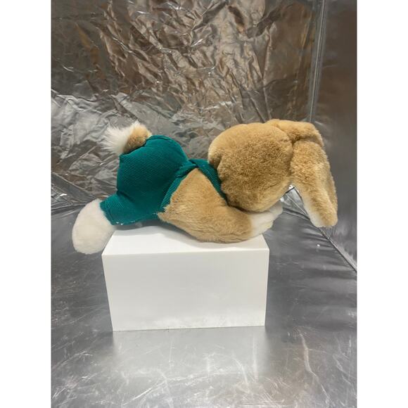 Vintage plush sweet stuffed sleeping bunny rabbit corduroy clover overalls 12" - Picture 6 of 7